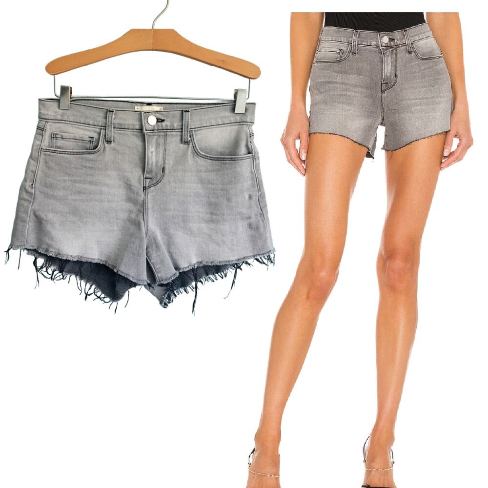 L'AGENCE Audrey Mid Rise Denim Cut-off Shorts Size 23 Misty Grey